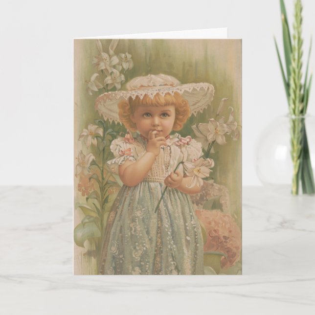 Cartão "Uma Páscoa em Flor" Ilustração Vintage, cerca de  (Frente)