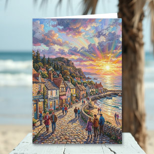 Cartão Uma Passarela de Vila de Praia Bonita Aniversári