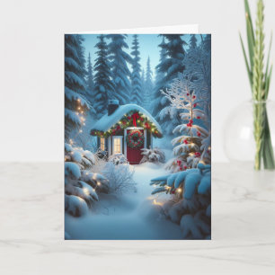 Cartão Uma pequena cabana nos bosques   Natal festivo
