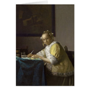 Cartão Uma senhora Escrita, C. 1665 (óleo em canvas)