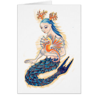 Cartão Uma sereia e seu cavalo de mar