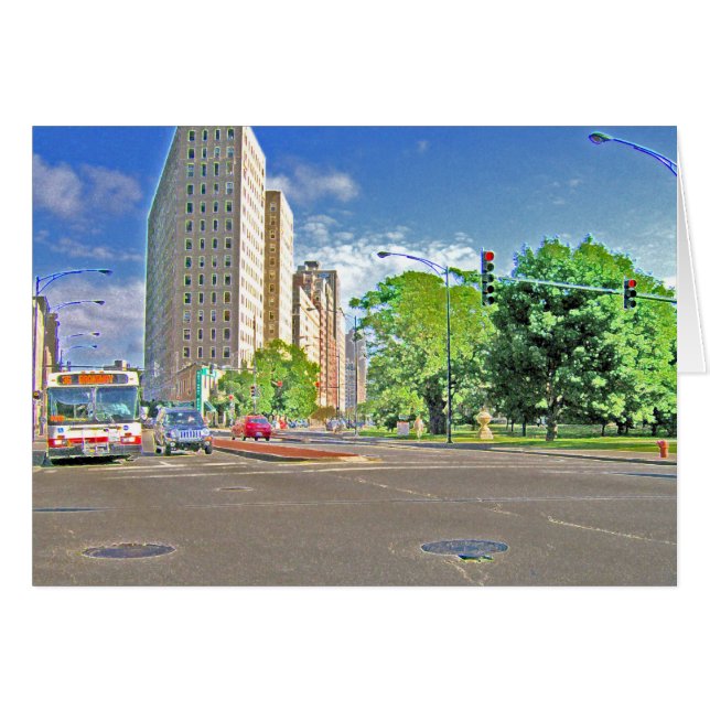 Cartão Uma Tarde de Chicago Ocupada (Frente Horizontal)