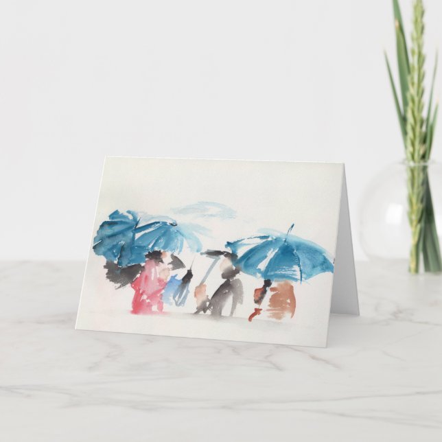 Cartão Umbrellas Original watercolors greeting card (Frente)