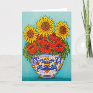 Cartão Umbria Buquê Poppy Sunflower Greeting Card
