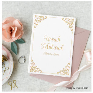 Cartão Umrah Mubarak Barra Dourada Barroca Saudação Vinta
