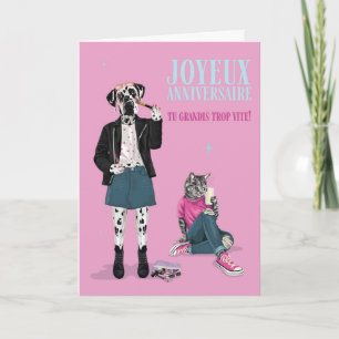 Cartão Un dalmatien et un chat à la mode grandissent vite