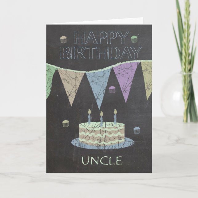 Cartão Uncle Trendy Chalk Board Effect, Birthday Cake (Frente)