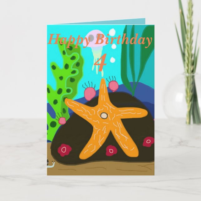 Cartão Underwater Starfish editable age Birthday Card (Frente)