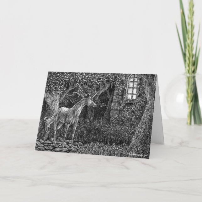 Cartão Unicorn at Night Pen Drawing Card (Frente)