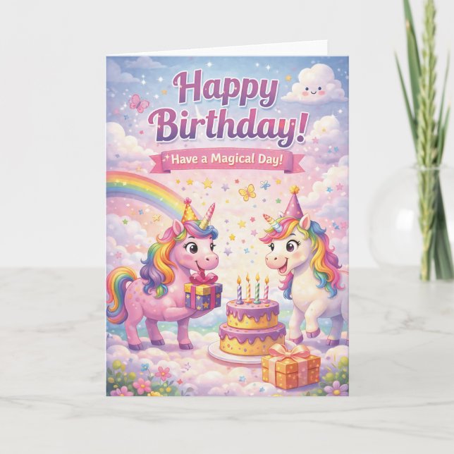 Cartão Unicorn Birthday Card for Girls (Frente)