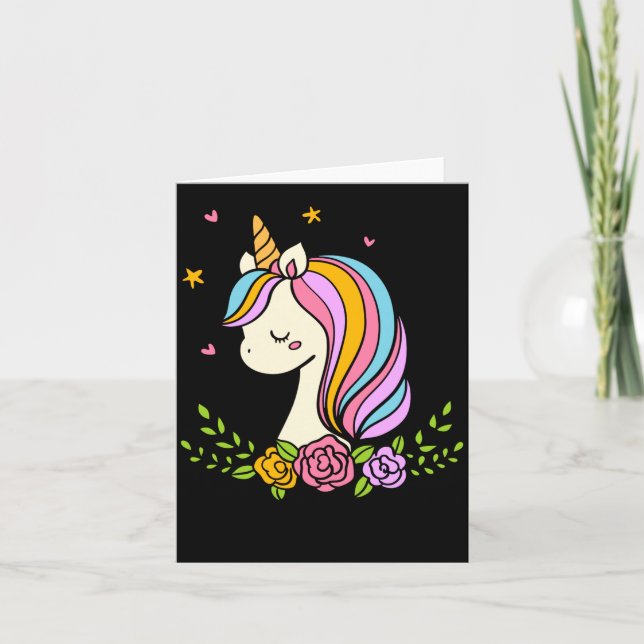 Cartão Unicorn Cute Whimsical Girly D Name  (Frente)