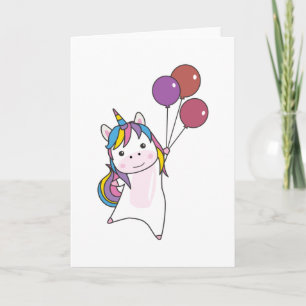 Cartão Unicorn Flies With Balloons Above Cute Unicorns
