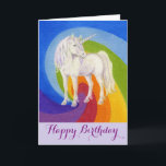 Cartão Unicorn happy birthday card<br><div class="desc">Pretty unicorn with a rainbow on this birthday card.</div>