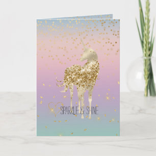 Cartão Unicorn Ombre Dourado Confetti Glitter Heart