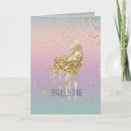 Cartão Unicorn Ombre Dourado Confetti Glitter Heart