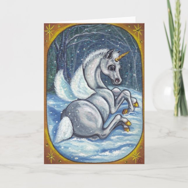 Cartão UNICORN PEGASUS FOAL Winter Note Card (Frente)