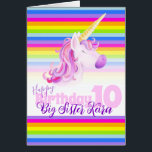 Cartão Unicorn rainbow 10th Sister birthday card<br><div class="desc">Whimsy unicorn rainbow 10th Sister name birthday card. Customize / personalize this card with your own personal message in side and name and relationship on the outside. Unique watercolor painting art and design by Sarah Trett. www.sarahtrett.com for www.mylittleeden.com on zazzle.</div>