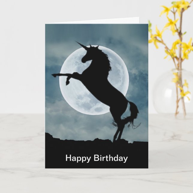 Cartão Unicorn Silhouette Full Moon Magical Birthday (Flor Amarela)
