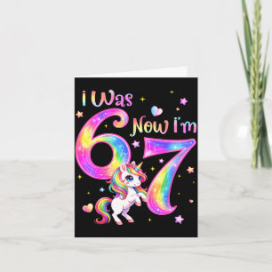Cartão Unicorn tinha 6 7 seis sete 7º aniversário menina