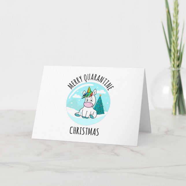 Cartão Unicórnio Alegre Natal em Quarentena (Frente)