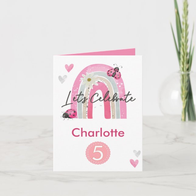 Cartão Unicórnio Arco-íris Personalizado Idade Roxo  (Frente)