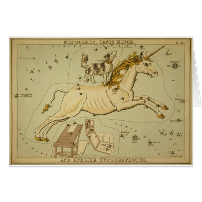 Cartão Unicórnio de Monoceros da astrologia da astronomia (Frente Horizontal)