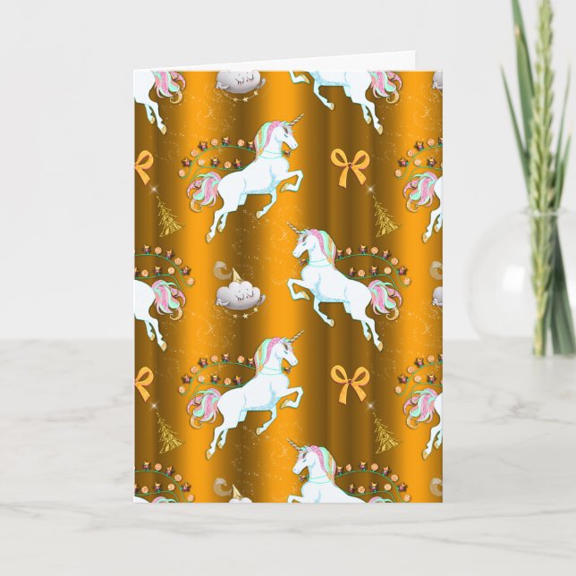 Cartão Unicórnio Dourado Natal (Frente)