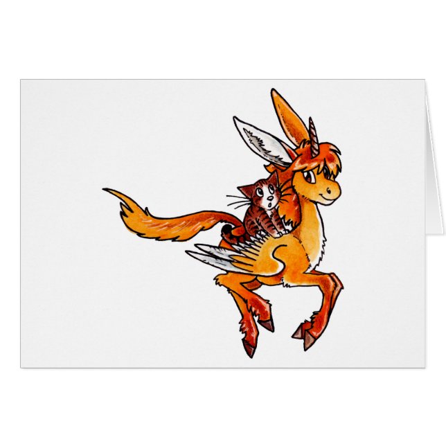 Cartão Unicórnio e gato (Frente Horizontal)