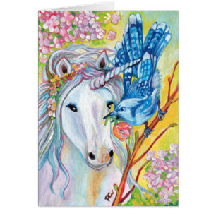 Cartão Unicórnio e Jay do primavera
