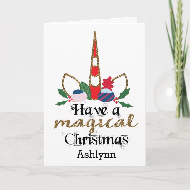 Cartão Unicórnio Mágico de Natal (Frente)