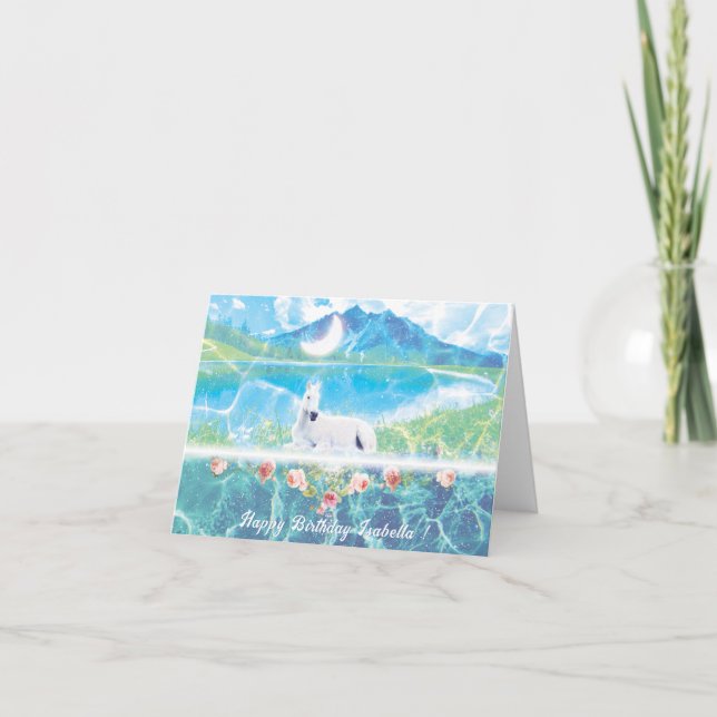 Cartão Unicórnio num sonho paraíso Personalizado (Frente)