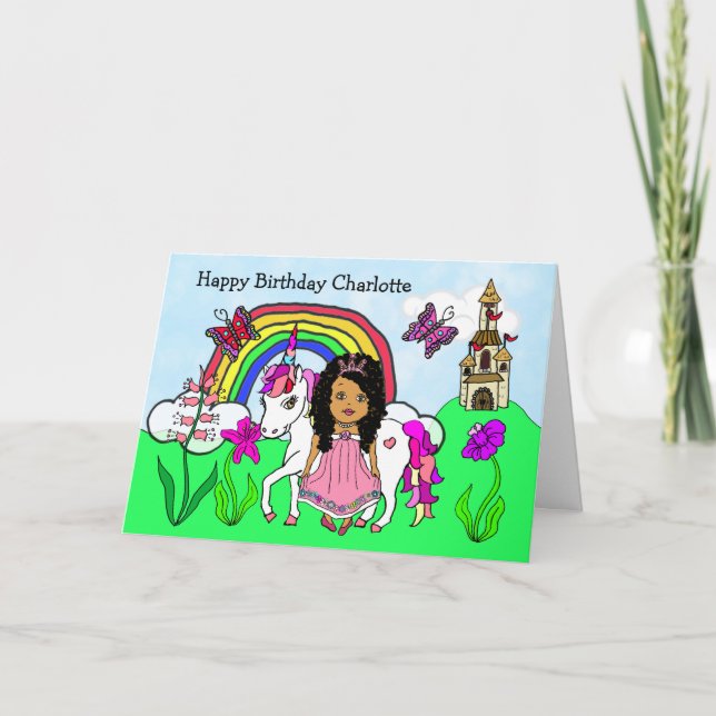 Cartão Unicórnio Personalizado e Princesa Aniversário (Frente)