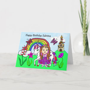 Cartão Unicórnio Personalizado e Princesa Aniversário