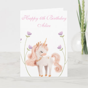 Cartão Unicórnio Personalizável com Flores Aniversário de