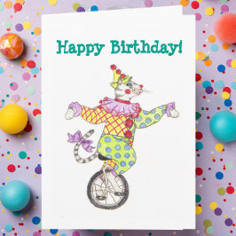 Cartão Unicycle Clown Cat Birthday Card