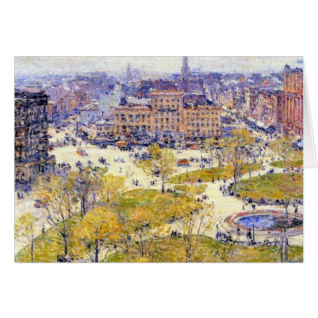 Cartão Union Square na Primavera por Frederick Childe Has (Frente Horizontal)
