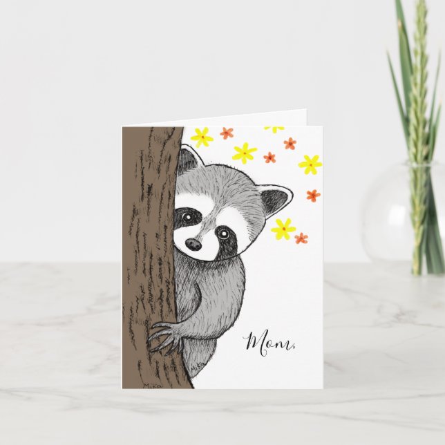 Cartão Unique Cute Raccoon Customizable Text Mother's Day (Frente)
