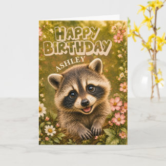 Cartão Unisex de Aniversário para Curioso Mapache,