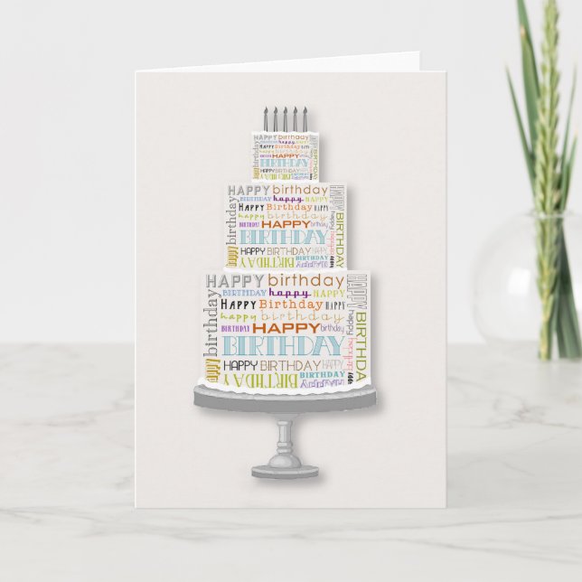 Cartão Unisex Happy Birthday Typography Cake Card (Frente)