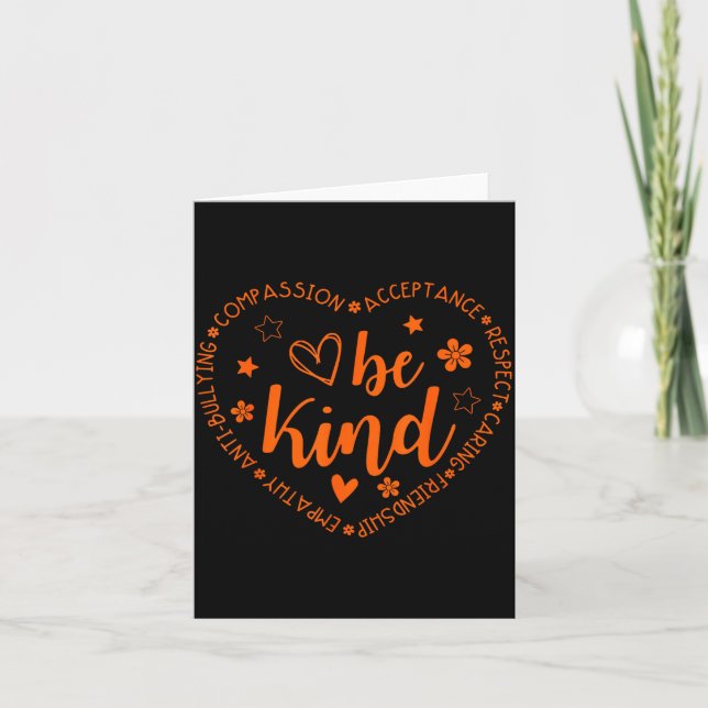 Cartão Unity Day Be Kind Kindness Orange Anti Bullying Te (Frente)