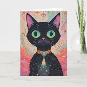 Cartão Universo de Gato Preto Cósmico Futurista Atômico