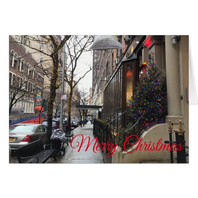 Cartão Upside West Side NYC Snow Christmas Lights New Yor (Frente Horizontal)