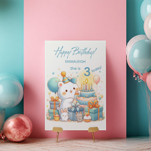 Cartão Ursa Kawaii Adorável Aniversário para 3 Anos de Id