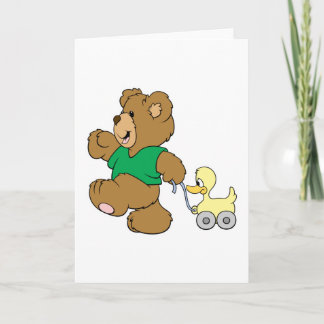 Cartão ursinho de pelúcia com pato de brinquedo