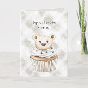 Cartão Ursinhos de Aniversário de Cupcake de Creme