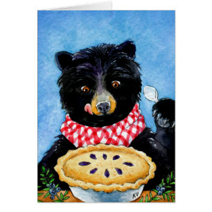 Cartão Urso bonito com torta, animais selvagens, casa de