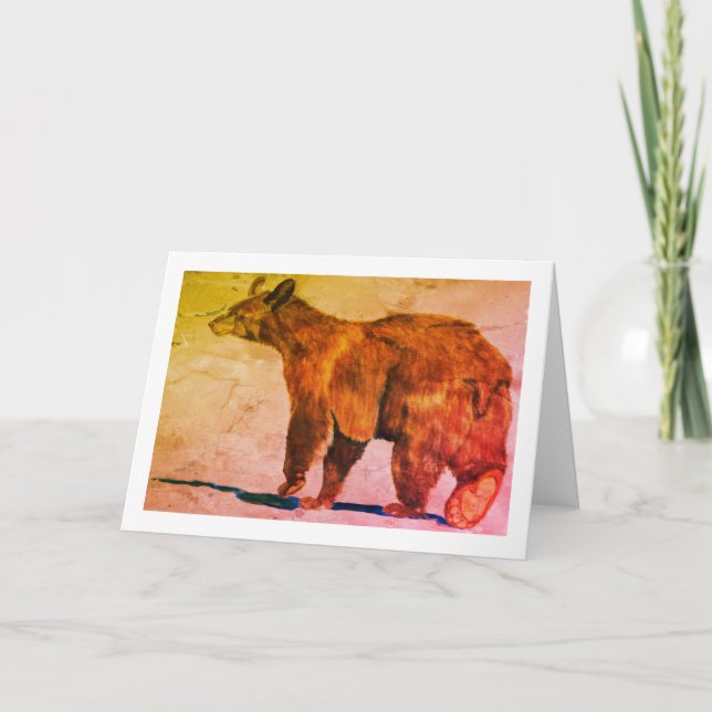 Cartão Urso Caminhando Longe Watercolor por E.Mashkina (Frente)