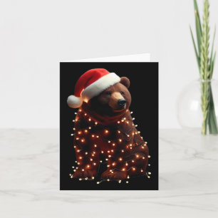 Cartão Urso Com Papai Noel E Luzes De Natal Curvando Xmas