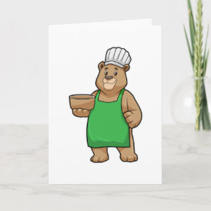 Cartão Urso como cozinheiro com avental de cozinha e tige