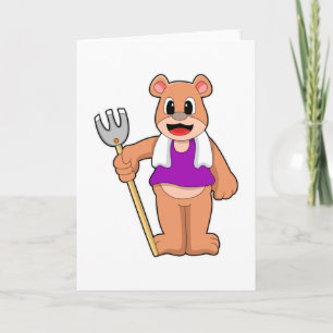 Cartão Urso como Fazendeiro com Ancinho